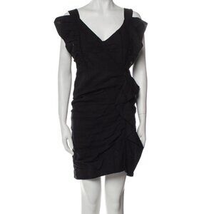 ÉTOILE ISABEL MARANT Topaz Ruched Linen Mini Dress Size M - Black
